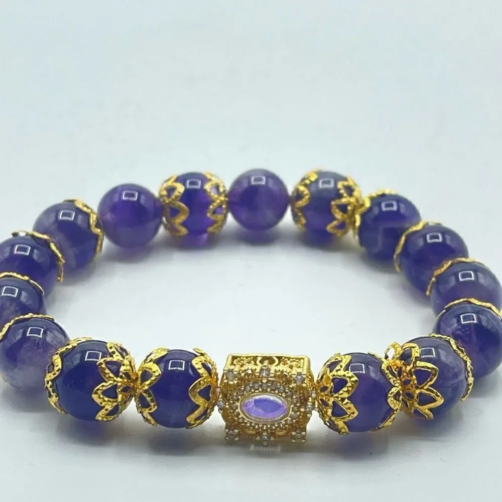 Amethyst beaded stretch bracelet ONE NEW crystal healing reiki meditation